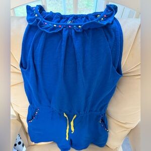 Boden Blue Romper with Colorful Accents